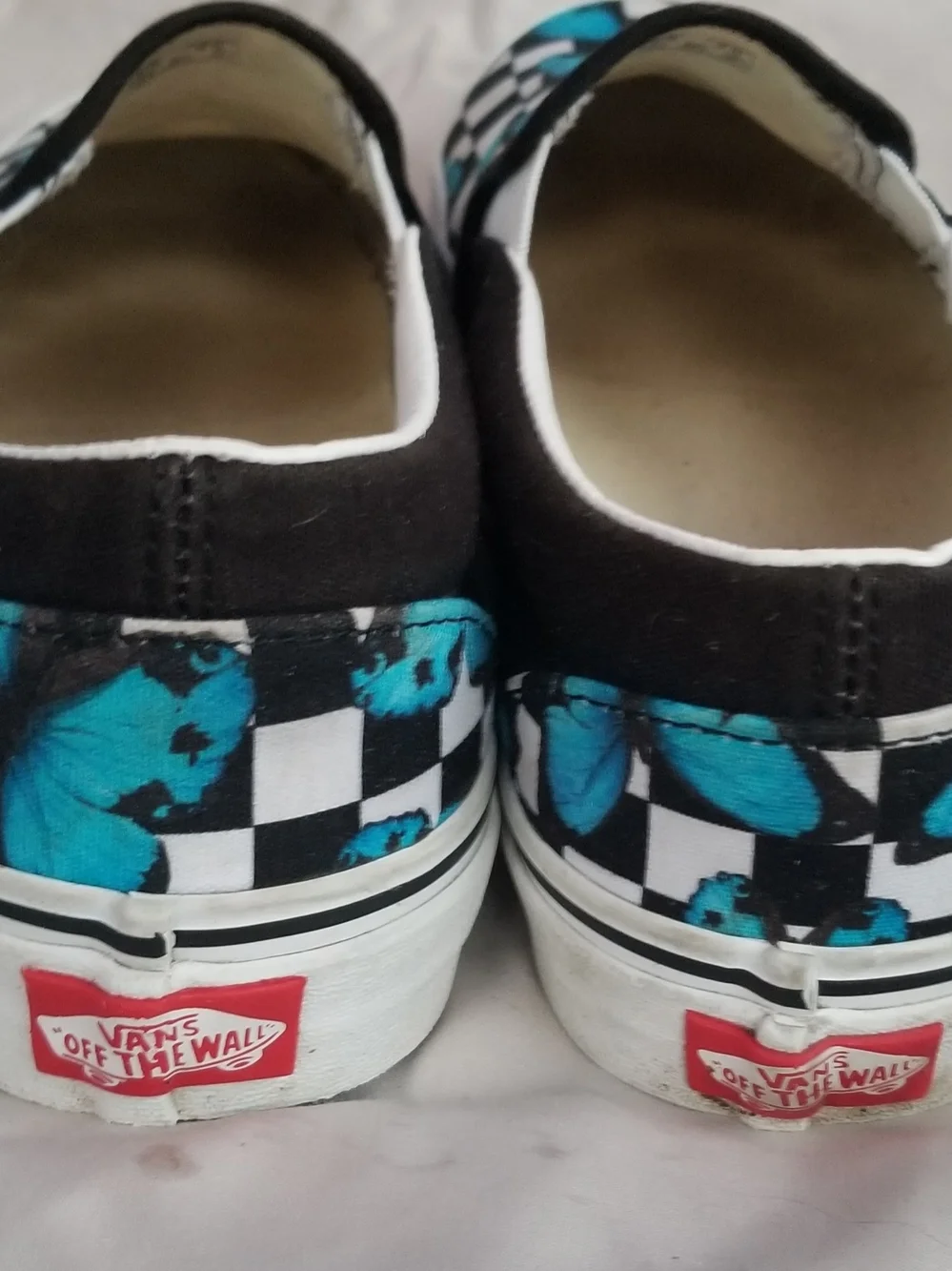 Vans Women's 9 Black & White Checkerboard Slip-Ons with Blue Butterfly Print -31